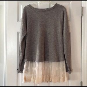 Cozy Grey Sweater with Lace Bottom ~ Blu Pepper M